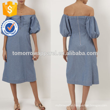 New Fashion Blue Cotton Day Dress With Lace-up Front Manufacture Wholesale Fashion Women Apparel (TA5287D)